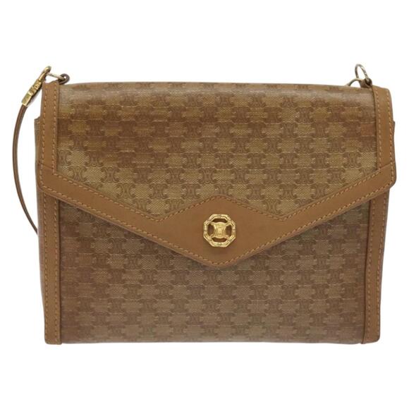 CELINE Macadam Canvas Shoulder Bag Brown Gold - Picture 2 of 12